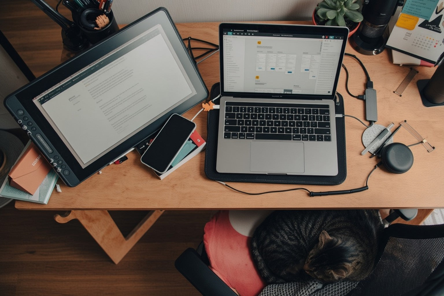 Modern marketing workspace with laptop and tablet